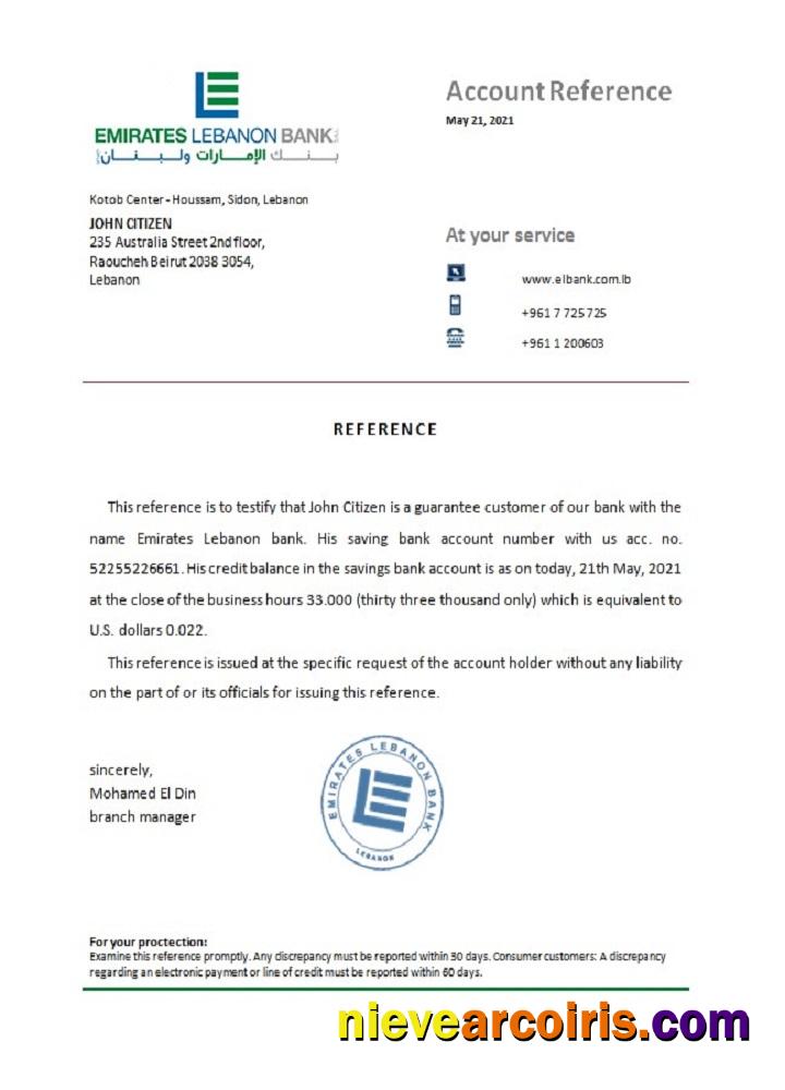 Lebanon Emirates Lebanon bank reference